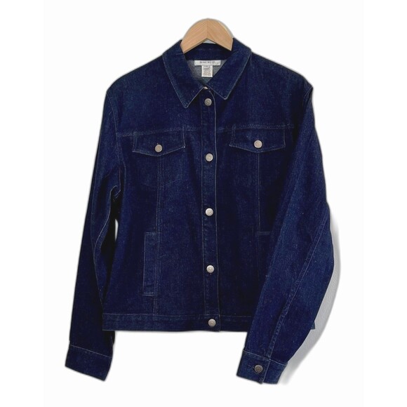 Women's Denim Western Dark Wash Jean Jacket Stretch Pockets - Size 14 - Picture 1 of 3
